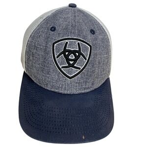 Ariat Hat Cap Snap Back Mens One Size Blue Gray White Mesh Trucker Western Logo